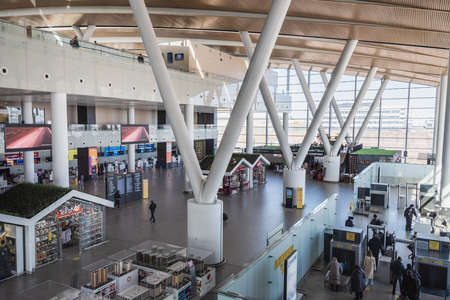 Rostov-on-Don, Russia - March 12, 2021: Inside of passenger terminal of Platov International Airportのeditorial素材