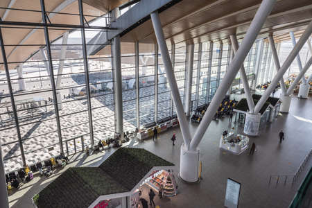 Rostov-on-Don, Russia - March 12, 2021: Inside of passenger terminal of Platov International Airportのeditorial素材