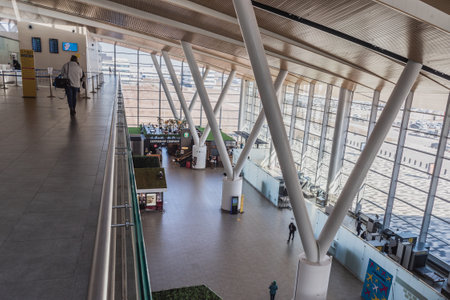 Rostov-on-Don, Russia - March 12, 2021: Inside of passenger terminal of Platov International Airportのeditorial素材