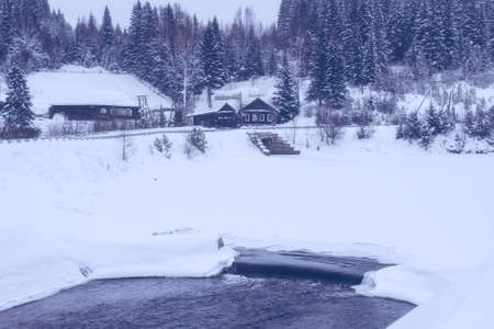 View of Russian village in winter dayの写真素材