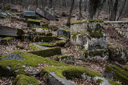 Bakhchisarai, Crimea - March 12, 2021: Gravestones in Karaite ancient cemetery Balta-Tiymezのeditorial素材