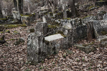 Bakhchisarai, Crimea - March 12, 2021: Gravestones in Karaite ancient cemetery Balta-Tiymezのeditorial素材