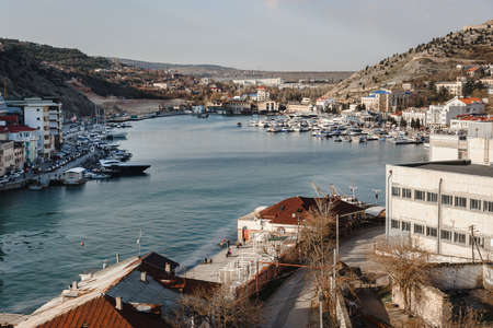 View of Balaklava Bay from mountain in spring. Sevastopol. Crimeaの写真素材