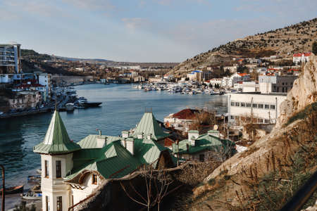 View of Balaklava Bay from mountain in spring. Sevastopol. Crimeaの写真素材