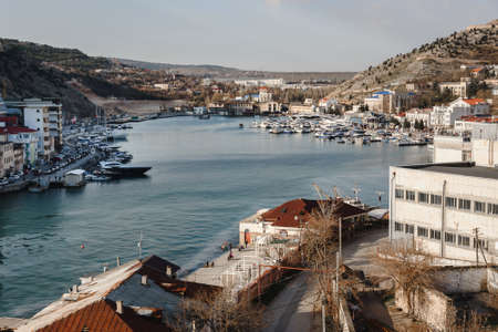 View of Balaklava Bay from mountain in spring. Sevastopol. Crimeaの写真素材