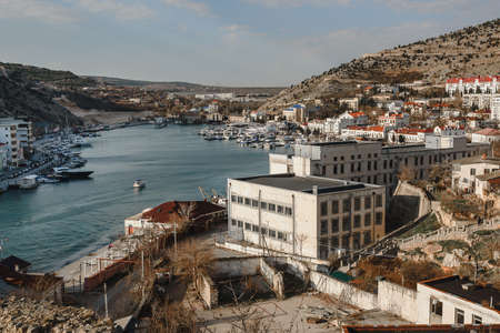 View of Balaklava Bay from mountain in spring. Sevastopol. Crimeaの写真素材