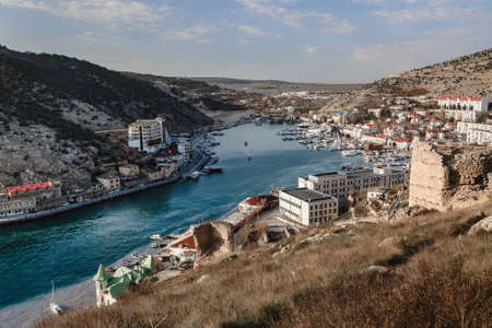 View of Balaklava Bay from mountain in spring. Sevastopol. Crimeaの写真素材