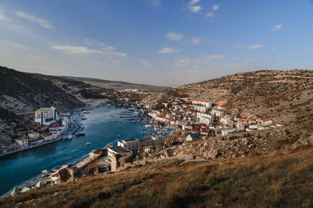 View of Balaklava Bay from mountain in spring. Sevastopol. Crimeaの写真素材