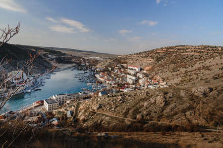View of Balaklava Bay from mountain in spring. Sevastopol. Crimeaの写真素材