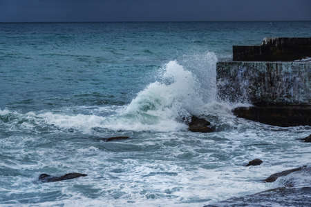 Black Sea in rainy stormy weather in spring at Alupka, Crimeaの写真素材