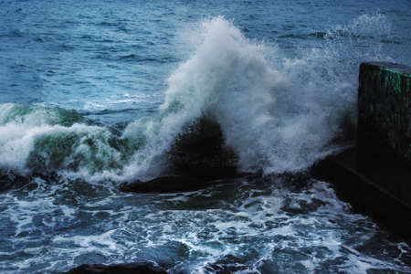 Black Sea in rainy stormy weather in spring at Alupka, Crimeaの写真素材