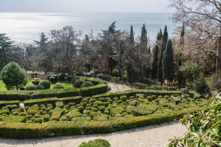 Southern terraces in the park of Vorontsov Palace at spring. Alupka. Crimeaの写真素材