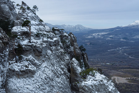 Bizarre mountain ranges of the Valley of Ghosts on Mount Demerdzhi in early spring. Crimeaの写真素材