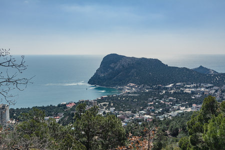 View from Mount Ai-Petri on the Black Sea coast in Crimeaの写真素材