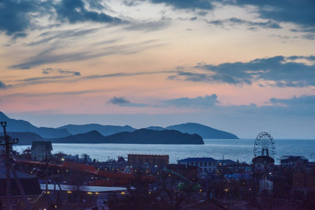 Top View of Koktebel village at morning in spring. Crimeaの写真素材
