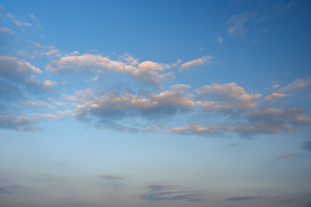 Sunrise sky with light clouds, background, textureの写真素材