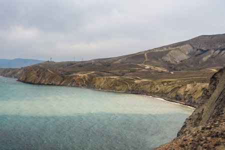 View of Dead Bay and picturesque hills from Cape Chameleon in surroundings of Koktebel in spring. Crimeaの写真素材