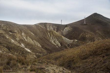 Picturesque hills in surroundings of Koktebel on cloudy day in spring. Crimeaの写真素材