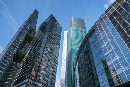 Skyscrapers in business district Moscow City on blue sky background. Moscow. Russiaの写真素材