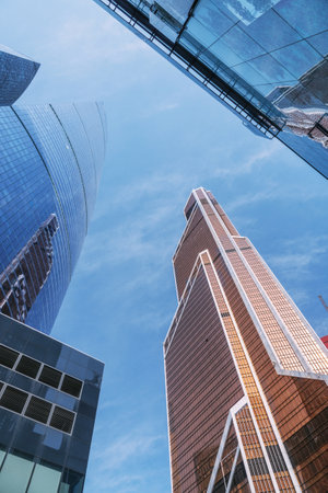 Skyscrapers in business district Moscow City on blue sky background. Moscow. Russiaの写真素材