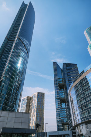 Skyscrapers in business district Moscow City on blue sky background. Moscow. Russiaの写真素材