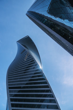 Skyscrapers in business district Moscow City on blue sky background. Moscow. Russiaの写真素材