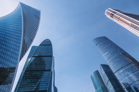 Skyscrapers in business district Moscow City on blue sky background. Moscow. Russiaの写真素材