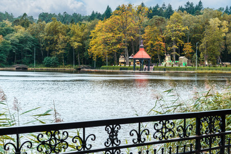 View of Lake Tikhoe in autumn day. Svetlogorsk. Kaliningrad region. Russiaの写真素材