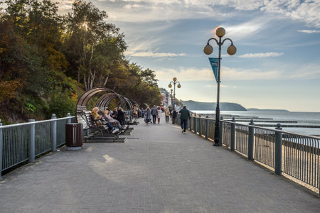 Svetlogorsk, Kaliningrad region, Russia - September 30, 2021: Promenade in Svetlogorsk at autumnのeditorial素材