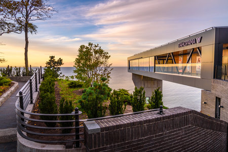 Svetlogorsk, Kaliningrad region, Russia - September 30, 2021: Observation deck with elevator lift, panoramic platform on sea view in Svetlogorsk at susetのeditorial素材