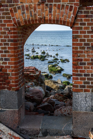 Ruins of Western Fort on the Baltic Sea coast of Vistula Spit. Baltiysk. Kaliningrad region. Russiaの写真素材