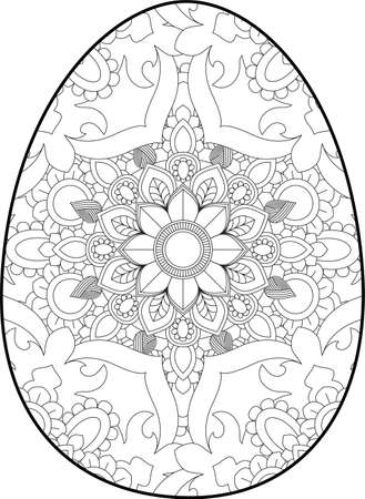 Easter egg coloring page. Happy easter day coloring page. Black and white easter egg coloring book page. Easter egg vector outline illustration. Easter egg hand drawn line art.のイラスト素材