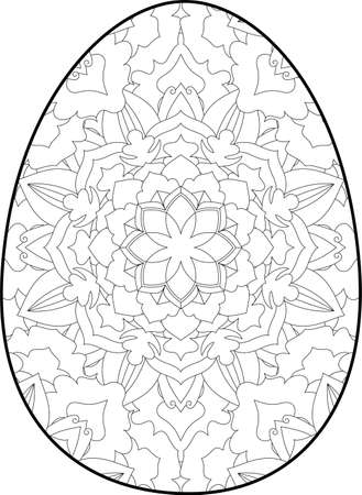 Easter egg coloring page. Happy easter day coloring page. Black and white easter egg coloring book page. Easter egg vector outline illustration. Easter egg hand drawn line art.のイラスト素材