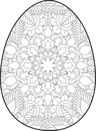 Easter egg coloring page. Happy easter day coloring page. Black and white easter egg coloring book page. Easter egg vector outline illustration. Easter egg hand drawn line art.のイラスト素材