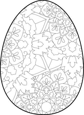 Easter egg coloring page. Happy easter day coloring page. Black and white easter egg coloring book page. Easter egg vector outline illustration. Easter egg hand drawn line art.のイラスト素材