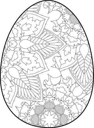 Easter egg coloring page. Happy easter day coloring page. Black and white easter egg coloring book page. Easter egg vector outline illustration. Easter egg hand drawn line art.のイラスト素材