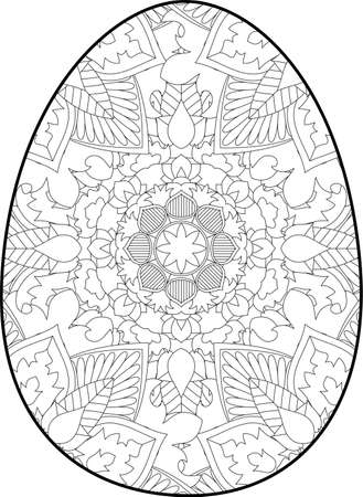 Easter egg coloring page. Happy easter day coloring page. Black and white easter egg coloring book page. Easter egg vector outline illustration. Easter egg hand drawn line art.のイラスト素材