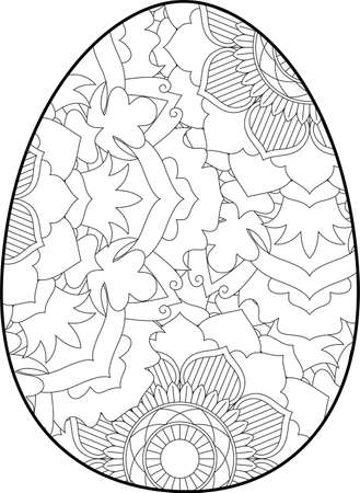 Easter egg coloring page. Happy easter day coloring page. Black and white easter egg coloring book page. Easter egg vector outline illustration. Easter egg hand drawn line art.のイラスト素材