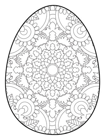 Easter egg coloring page. Happy easter day coloring page. Black and white easter egg coloring book page. Easter egg vector outline illustration. Easter egg hand drawn line art.のイラスト素材