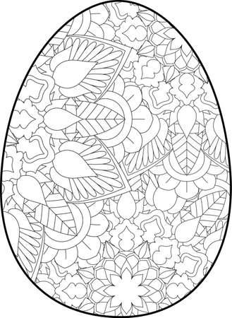 Easter egg coloring page. Happy easter day coloring page. Black and white easter egg coloring book page. Easter egg vector outline illustration. Easter egg hand drawn line art.のイラスト素材