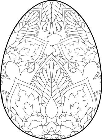 Easter egg coloring page. Happy easter day coloring page. Black and white easter egg coloring book page. Easter egg vector outline illustration. Easter egg hand drawn line art.のイラスト素材