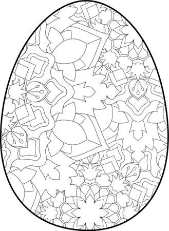 Easter egg coloring page. Happy easter day coloring page. Black and white easter egg coloring book page. Easter egg vector outline illustration. Easter egg hand drawn line art.のイラスト素材