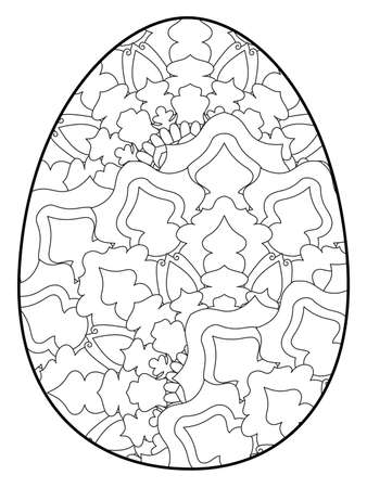 Easter egg coloring page. Happy easter day coloring page. Black and white easter egg coloring book page. Easter egg vector outline illustration. Easter egg hand drawn line art.のイラスト素材