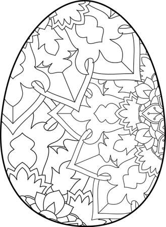 Easter egg coloring page. Happy easter day coloring page. Black and white easter egg coloring book page. Easter egg vector outline illustration. Easter egg hand drawn line art.のイラスト素材