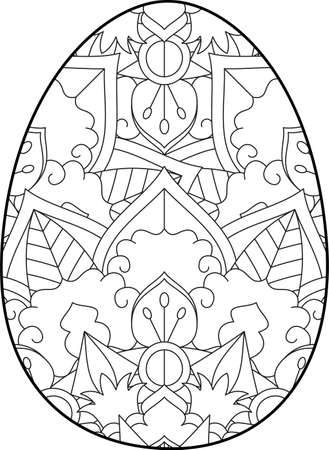 Easter egg coloring page. Happy easter day coloring page. Black and white easter egg coloring book page. Easter egg vector outline illustration. Easter egg hand drawn line art.のイラスト素材