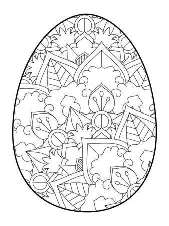 Easter egg coloring page. Happy easter day coloring page. Black and white easter egg coloring book page. Easter egg vector outline illustration. Easter egg hand drawn line art.のイラスト素材