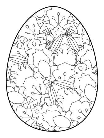 Easter egg coloring page. Happy easter day coloring page. Black and white easter egg coloring book page. Easter egg vector outline illustration. Easter egg hand drawn line art.のイラスト素材