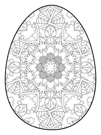 Easter egg coloring page. Happy easter day coloring page. Black and white easter egg coloring book page. Easter egg vector outline illustration. Easter egg hand drawn line art.のイラスト素材