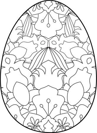 Easter egg coloring page. Happy easter day coloring page. Black and white easter egg coloring book page. Easter egg vector outline illustration. Easter egg hand drawn line art.のイラスト素材