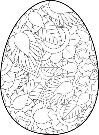 Easter egg coloring page. Happy easter day coloring page. Black and white easter egg coloring book page. Easter egg vector outline illustration. Easter egg hand drawn line art.のイラスト素材